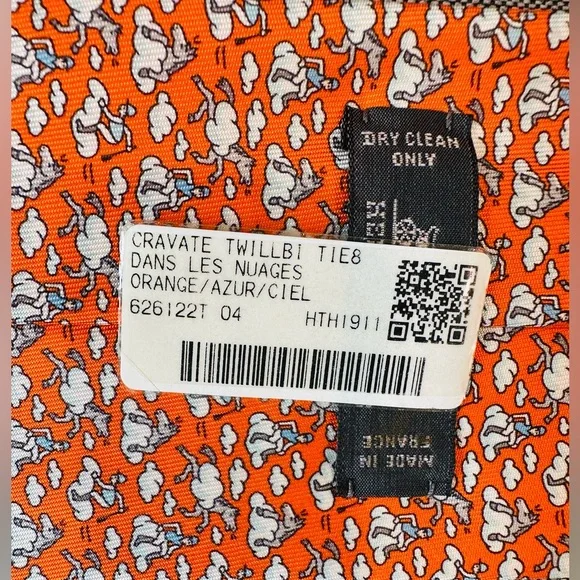 NEW Authentic Hermès Orange Paris Silk Tie Jockey Horse Clouds Print - Picture 9 of 12
